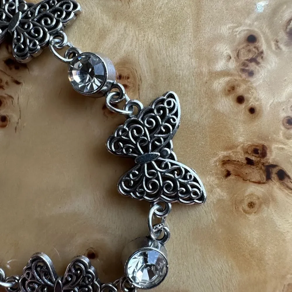 Dainty Butterfly and Crystal Charm Bracelet